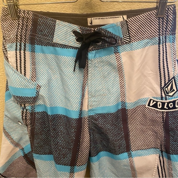 NWT~Volcom Big Youth Blue Plaid Swim Shorts Size 29 (18) - Picture 3 of 7